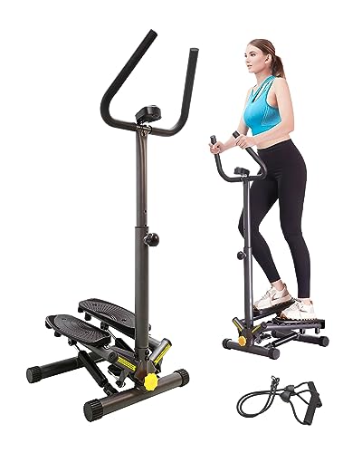 ZIWWVY Stepper Machine with Resistance Bands & Handlebar, Mini Stepper with 300LBS Weight Capacity, Twist Stepper for Full Body Workout, Adjust Step Height, Smooth & Quiet, Step Machine for Men Women