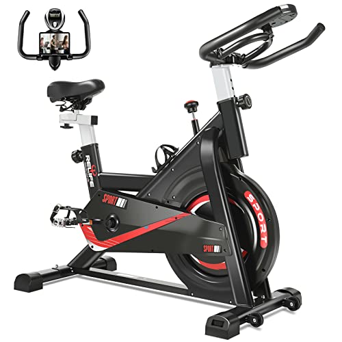 RELIFE REBUILD YOUR LIFE Exercise Bike with Adjusable Resistance & Comfortable Seat Indoor Stationary Cycling Bike with LCD Monitor Fitness Bicycle with Heavy Duty Flywheel for Home Gym Cardio Workout Machine New Version, Weight Capacity 400LBS