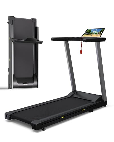 SSPHPPLIE 300 lb Capacity Foldable Treadmill – 3.0HP Portable Folding Treadmills for Home & Office, with Online Events, 12 Programs(App) (Yellow Logo)