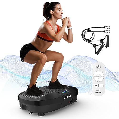 FLYBIRD Vibration Plate Exercise Machine, Lymphatic Drainage Machine, Whole Body Workout Vibration Platform w/ 2 Resistance Bands for Wellness and Fitness-Black