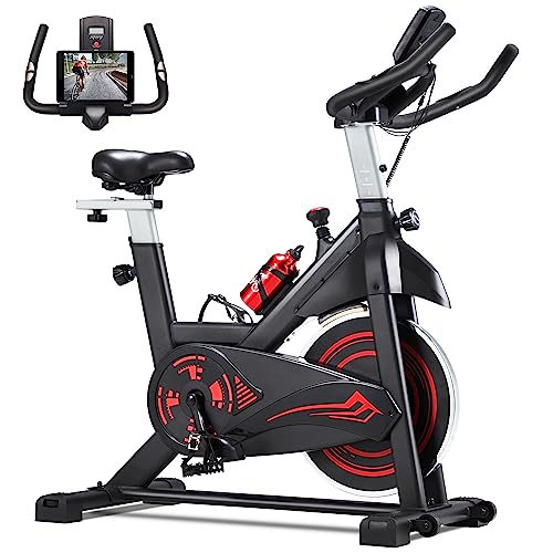 Antifir Indoor Stationary Bike, Silent Belt Drive Exercise Bike,Cycling Bike with Comfortable Seat,Exercise Bicycle with Steel Flywheel,Adjustable Seat and Handlebar,Monitor& Electronics Holder.