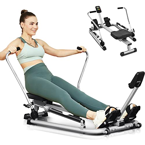 ANCHEER Rowing Machine,Hydraulic Rowing Machine&Foldable &with 12 Resistance Levels 290LBS Loading Capacity& LCD Monitor, Compact for Home Workout.(Gery)