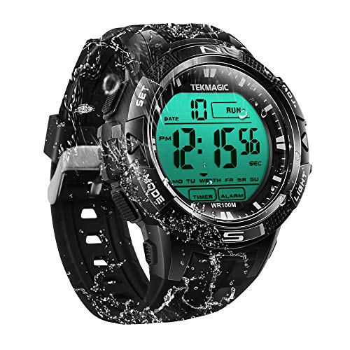 TEKMAGIC 10ATM Waterproof Sport Watch for Swimming Diving with Stopwatch, 12/24 Hour Format, Dual Time Zone, Alarm Functions (2019 Version)