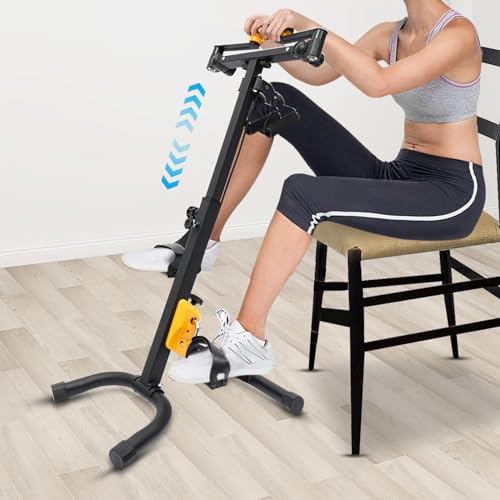 Foldable Pedal Exerciser Bike, Hand Arm Leg Knee Physical Therapy Exercise Bike w/ Adjustable Height for Total Body, Recovery Home Workout Equipment for Elderly