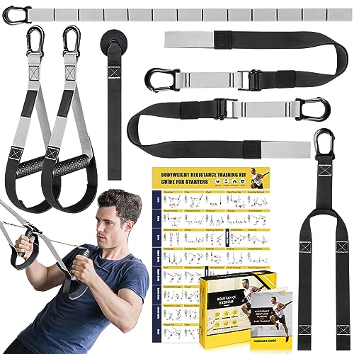 Home Resistance Training Kit, Resistance Trainer Exercise Straps with Handles, Door Anchor and Carrying Bag for Home Gym, Bodyweight Resistance Workout Straps for Indoor & Outdoor(Grey)