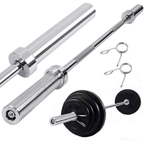 5′ Olympic Barbell Weightlifting Bar 60″ Threaded Chrome Standard Solid Steeel Weight Bar Home Gym Cross Strength Training Weight Lifting Machine with 2″ Hole and Diamond Knurled Surface 500Lbs (A)