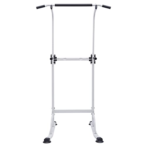 Strength Training Dip Stands, 10-Height Adjustable Power Tower Pull Push Strength Training Bar, Home Gym Strength Training Workout Equipment, Sturdy Structure Pull Up Bar Station USA (White)
