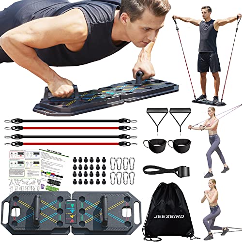 JEESBIRD Push Up Board with Resistance Bands. Folding 20 in 1 Pushups Bar,Push Up Handles for Floor,Portable Strength Training Euipment, At Home Workout for Men and Women
