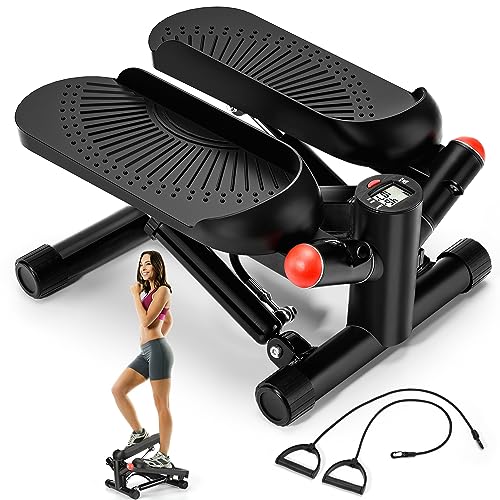 ACFITI Mini Steppers for Exercise, Stair Steppers Machine with Super Quiet Design, Hydraulic Fitness Stepper with Resistance Bands,Portable Home Workout Equipment,330lbs Weight Capacity