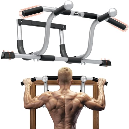 Yes4All Heavy Duty Steel Elevated Door Pull Up Bar, Adjustable Pull Up Bar for Doorway of 24 to 36 Inch, Multi-Grip for Different Muscle Groups, Easy to Install