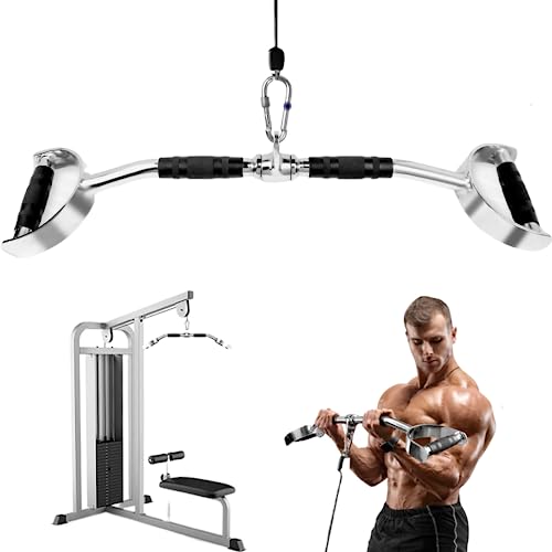Yes4All Wide Grip LAT Pull Down Bar Attachments with D Grip Handles/Curl LAT Pulldown Attachment for Gym Equipment, Press Down Bar 27″ Cable Attachment Rubber Handgrips & Revolving Hanger