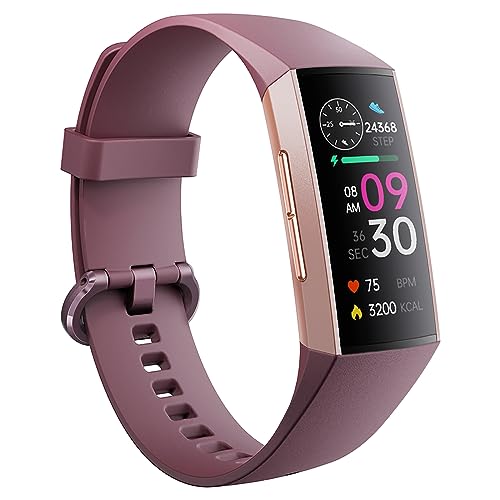 TUSLOT Activity Trackers for Women Men 1.1”AMOLED Screen Fitness Watches with Heart Rate Blood Pressure Sleep Monitor Calorie Tracking Step Counter Smart Band for Android and iPhone (purple1)