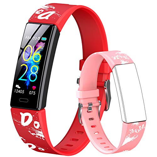 GOGUM Slim Fitness Tracker with Replacement Band for Kids Girls Boys Teens Age 5-16,Heart Rate Monitor，Activity Tracker,Alarm Clock,Pedometer,Sleep Monitor,Step Tracker Counter Watch (red)