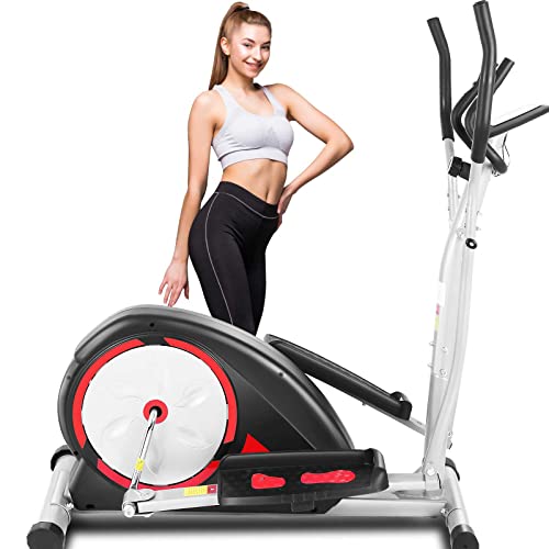 ANCHEER Elliptical Machine, Cross Trainer Eliptical with Pulse Rate Grips and LCD Monitor, 8 Resistance Levels Smooth Quiet Driven for Home Gym Office Workout 350LBS Weight Limit