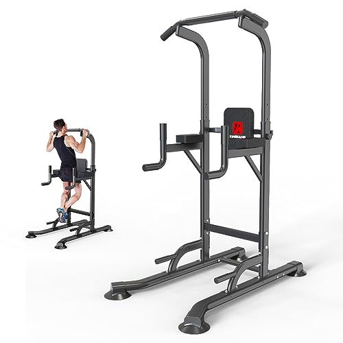 Power Tower Adjustable Height Pull Up & Dip Station Multi-Function Home Strength Training Fitness Workout Station for Home Gym (N)