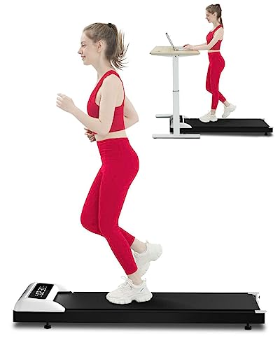 Under Desk Treadmill – 2 in 1 Walking Pad Treadmill of Compact Space, 2.5HP Quiet Desk Treadmill with Remote Control, LED Display, Portable Treadmill for Home Office,White…