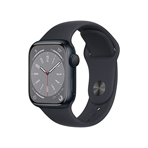 Apple Watch Series 8 [GPS 41mm] Smart Watch w/Midnight Aluminum Case with Midnight Sport Band – M/L. Fitness Tracker, Blood Oxygen & ECG Apps, Always-On Retina Display, Water Resistant