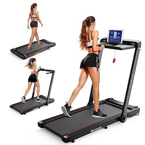 Hccsport Treadmill with Incline, 3 in 1 under desk Treadmill Walking Pad with Removable Desk Workstation 3.5HP Foldable Compact walking Treadmill for Home Office with Wristband Remote Control 300+ lbs
