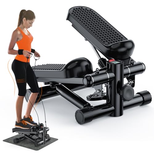 KitGody Mini Stepper for Exercise, Mini Stair Stepper 330 lb Capacity, Workout Stepper Machine for Exercise at Home, Step Machine with Resistance Bands, Dark Black