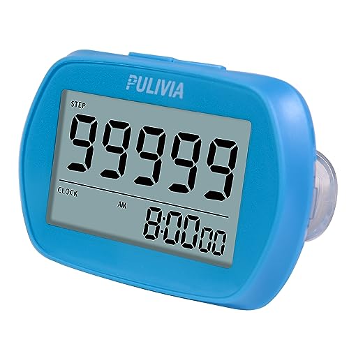 Simple Pedometer 3D Step Counter with 12/24-Hour Clock, Steps Tracker Portable Sport Pedometer with Clip and Lanyard, Step Counter Pedometer for Elder Kids Men Women, Blue