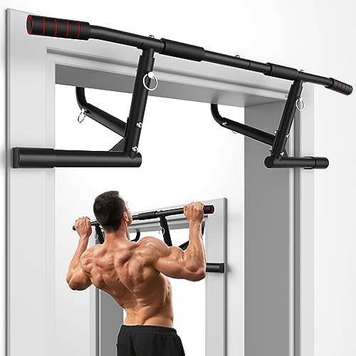 ONETWOFIT Pull Up Bar for Doorway, 440 lbs Heavy Duty Adjustable Portable Upper Body Fitness Workout Bar for Home Gyms, Multi-Grip Strength Wall Mounted Door Frame Chin-Up Bar for Most Doors