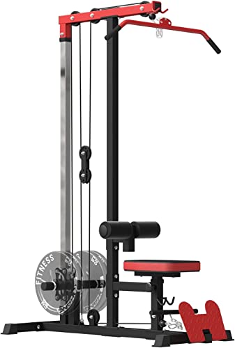 ER KANG Cable Station, LAT Pull Down & LAT Row LAT Tower, Cable Machine with Flip Up Footplate, High and Low Pulley Station, Home Gym Fitness Equipment (with Leg Hold)