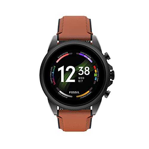 Fossil Men’s Gen 6 44mm Stainless Steel and Leather Touchscreen Smart Watch, Color: Black, Brown (Model: FTW4062V)