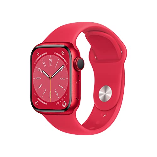 Apple Watch Series 8 [GPS 41mm] Smart Watch w/ (Product) RED Aluminum Case with (Product) RED Sport Band – M/L. Fitness Tracker, Blood Oxygen & ECG Apps, Always-On Retina Display, Water Resistant