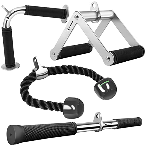 QPARVERS Cable Attachments for Gym LAT pulldown attachments Cable Machine Accessories, Straight Pull Down Bar, V-Shaped Press Down Bar, Tricep Rope, Row Handle