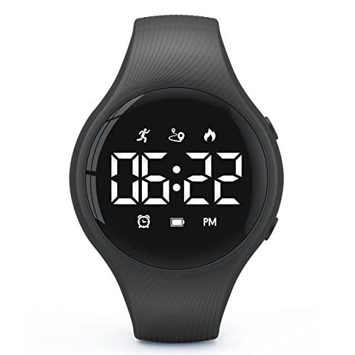 Digital Waterproof Pedometer Watch, Non-Bluetooth Fitness Tracker, Step Counter, Distance, Vibrating Alarm Clock, Stopwatch, Great Gift for for Kids Childrens Teens Girls Boys (Black- Led)
