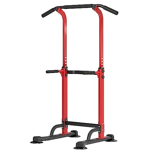 soges Power Tower Pull Up & Dip Station Multi-Function Home Strength Training Fitness Workout Station Height Adjustable, Red