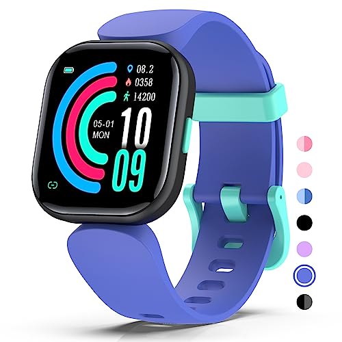 Mgaolo Kids Smart Watch for Boys Girls,Fitness Tracker with Heart Rate Sleep Monitor for Android Fitbit iPhone,Waterproof DIY Watch Face Pedometer Activity Tracker (Blue)