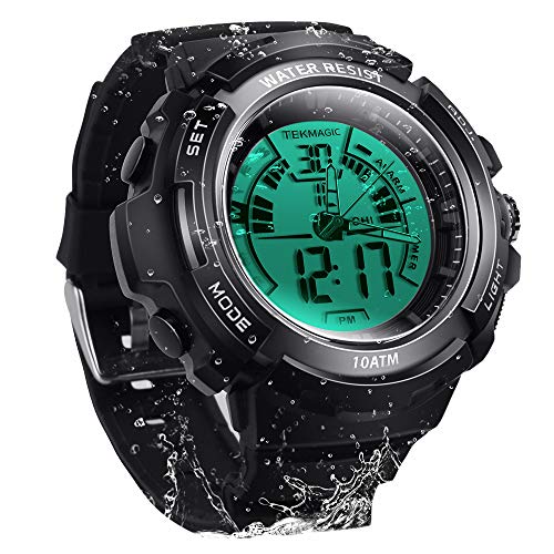 TEKMAGIC 10ATM Waterproof Digital Scuba Diving Watch 100m Underwater for Swimming and Running with Stopwatch and Luminous LCD Display Built-in