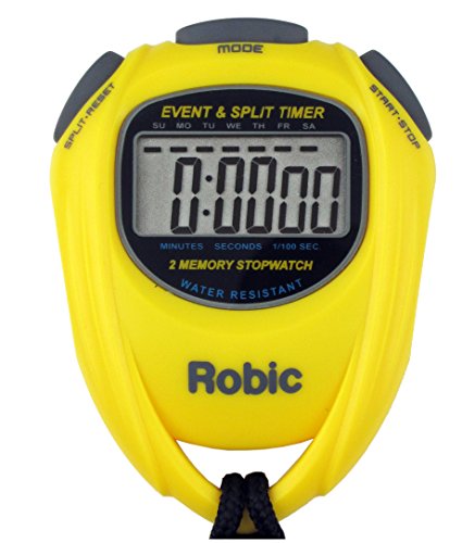Robic SC-539 Water Resistant Event & Split Time Memory Stopwatch, Yellow