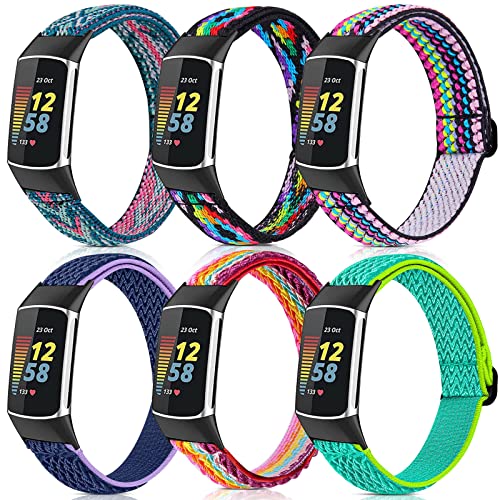 Yibcaiic Stretchy Bands Compatible with Fitbit Charge 5 Bands Women Men, Adjustable Elastic Straps Wristbands Accessories Replacement for Fitbit Charge 5
