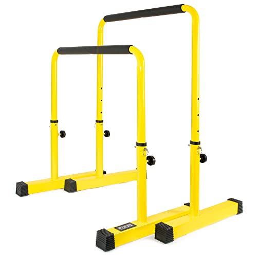 POWER GUIDANCE Dip Bar, Dip Stand Station for Full Body Strength Training, Adjustable Height 30Inches – 38.6Inched, Capacity 1200Lbs, 3 Colors Available (yellow)