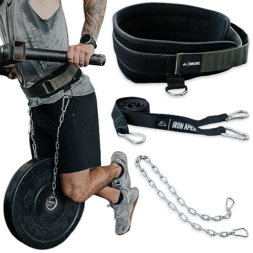 Iron Apex Weightlifting Dip Belt with Chain for Pullups and Sled Pull Attachment – Heavy Duty Workout Accessory for Gym, Fitness, Training, Strength and Weightlifting – Weight Lifting Dip Belt
