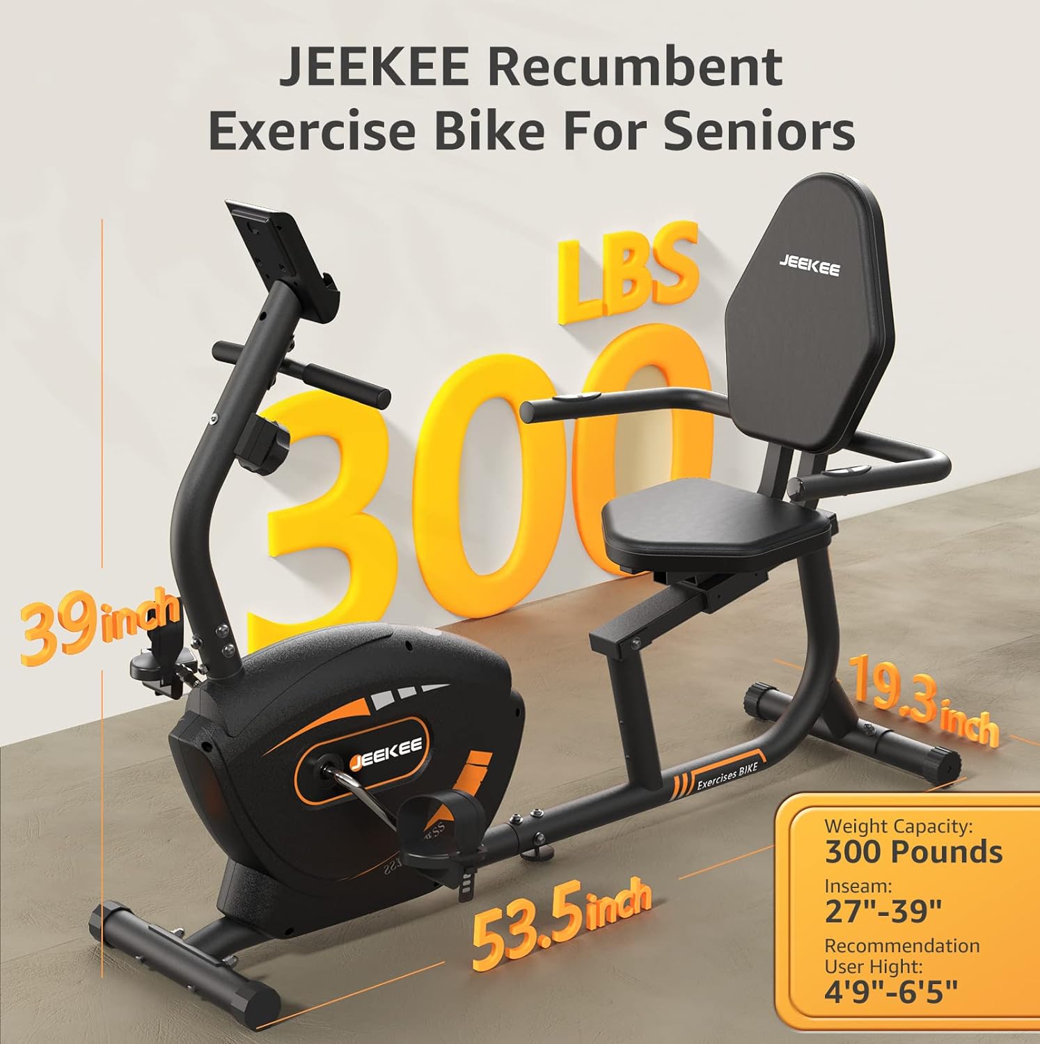 JEEKEE Recumbent Exercise Bike for Adults Seniors - Indoor Magnetic Cycling Fitness Equipment for Home Workout Black