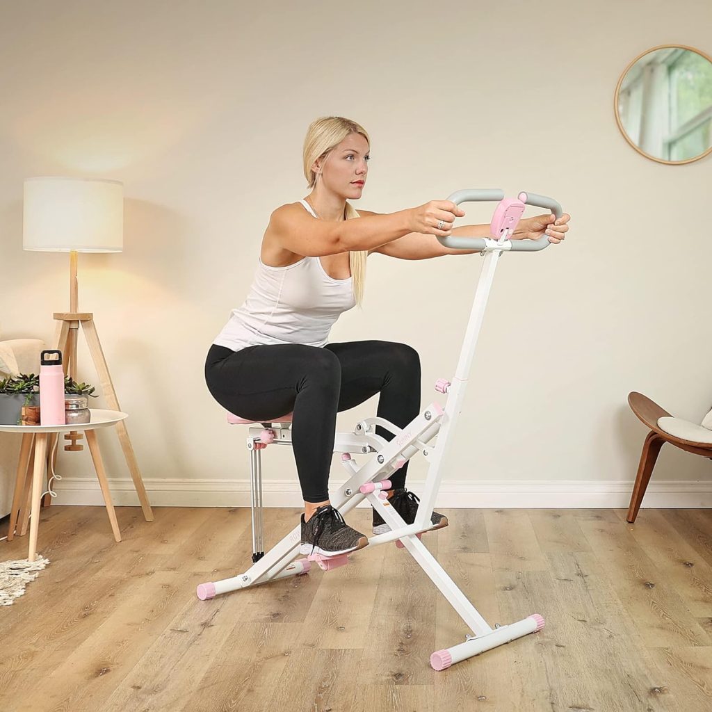 Sunny Health Fitness Row-N-Ride Squat Assist Trainer for Glutes Workout With Adjustable Resistance, Easy Setup Foldable Exercise Equipment, Glute Leg Exercise Machine