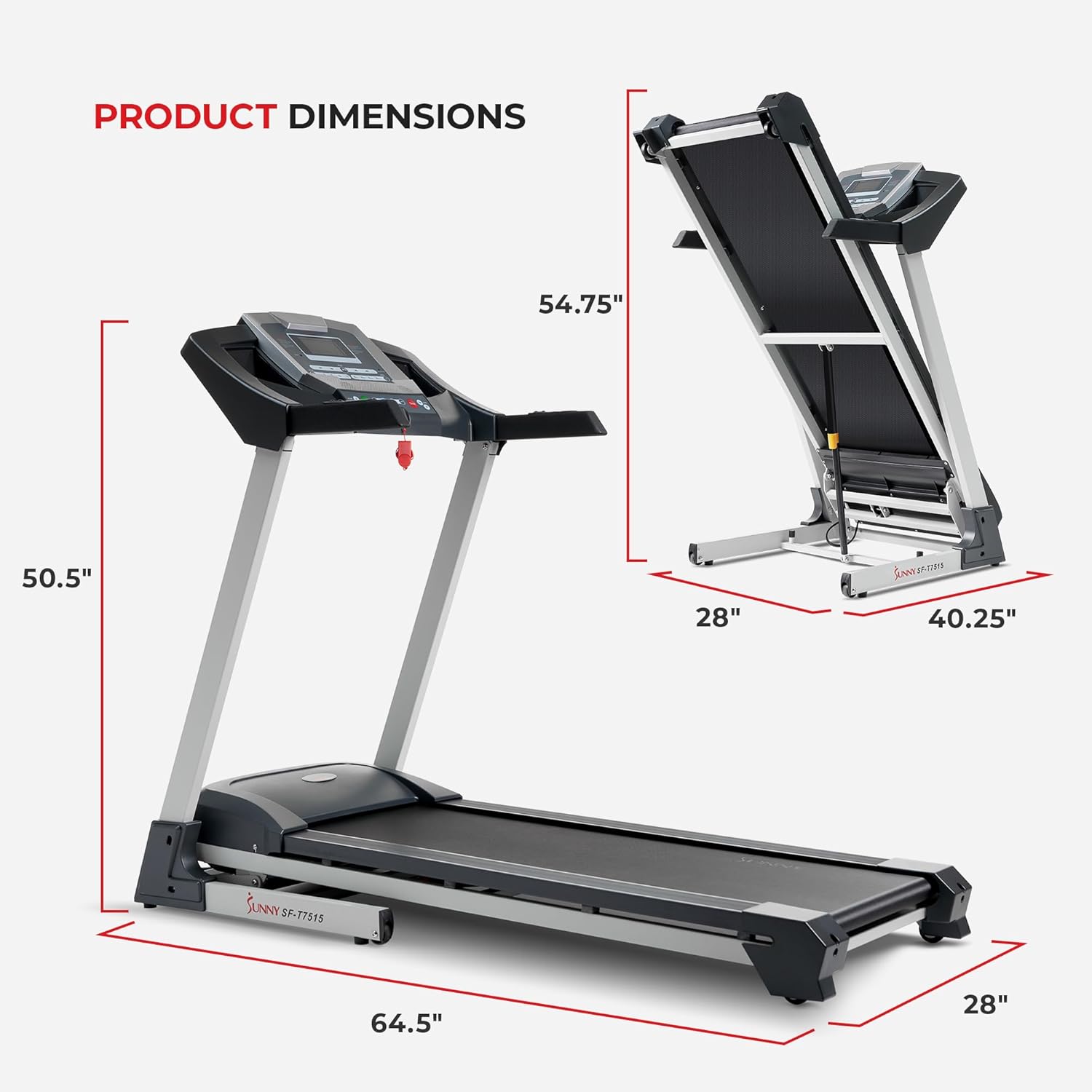 Sunny Health Fitness Premium Foldable Treadmill with Auto Incline, Quick Buttons, Shock Absorption, Digital Display, Pulse Sensors, Optional 20” Running Deck, Free SunnyFit App Bluetooth Connection